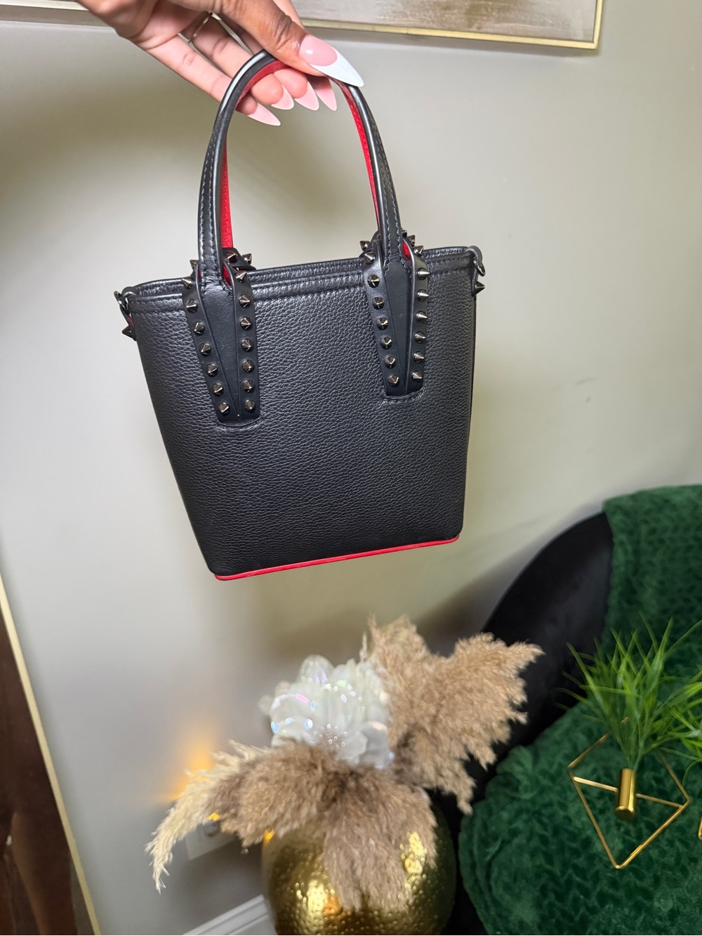 Christian Louboutin Black Pebbled Mini Tote with Red Trim